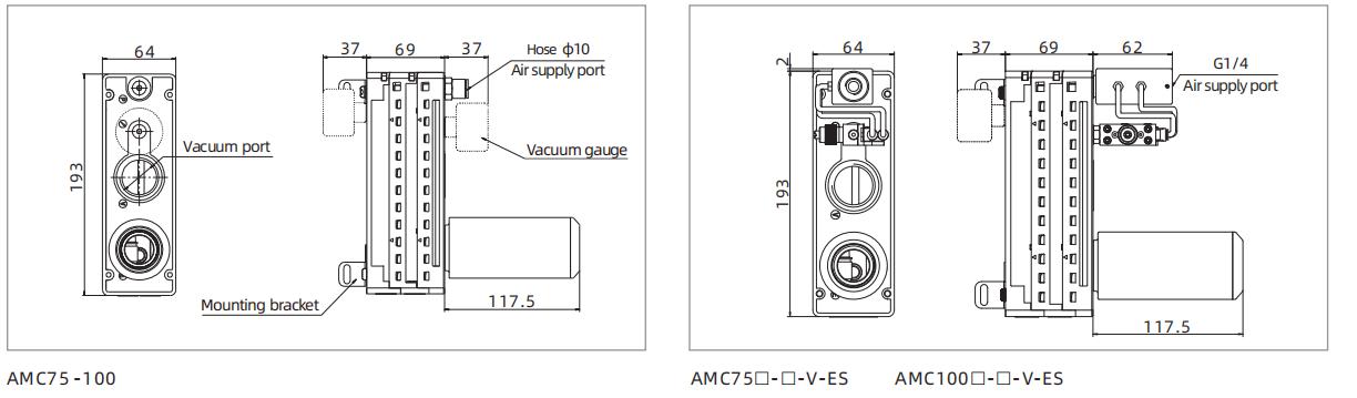 Dimensions Of Multistage Vacuum Generator